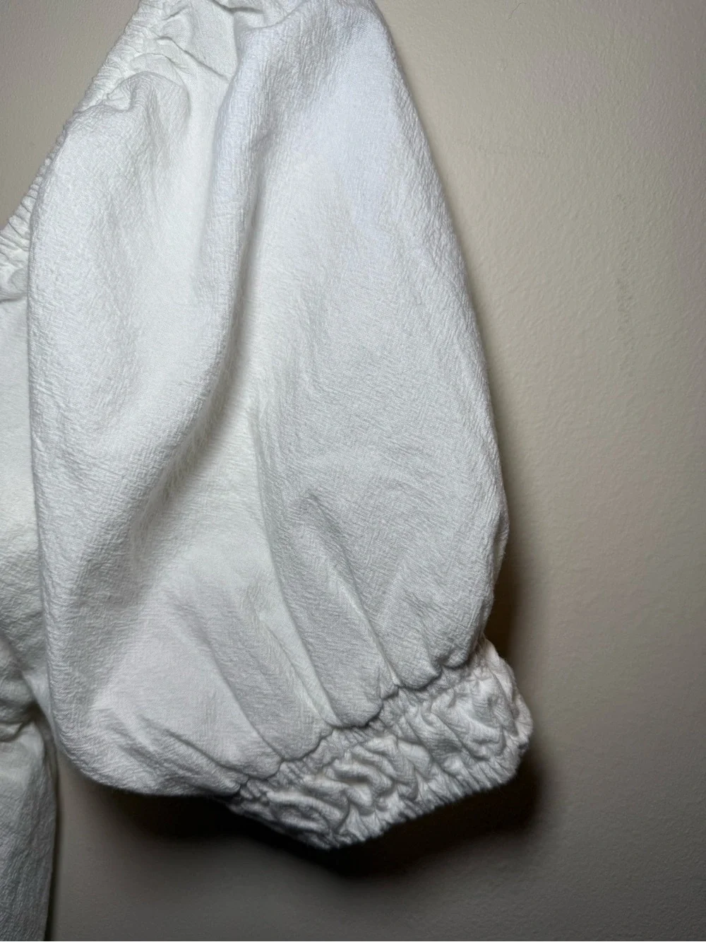 Free People White Cotton Babydoll Blouse NWT Medium Puff Sleeves Open Tie Back